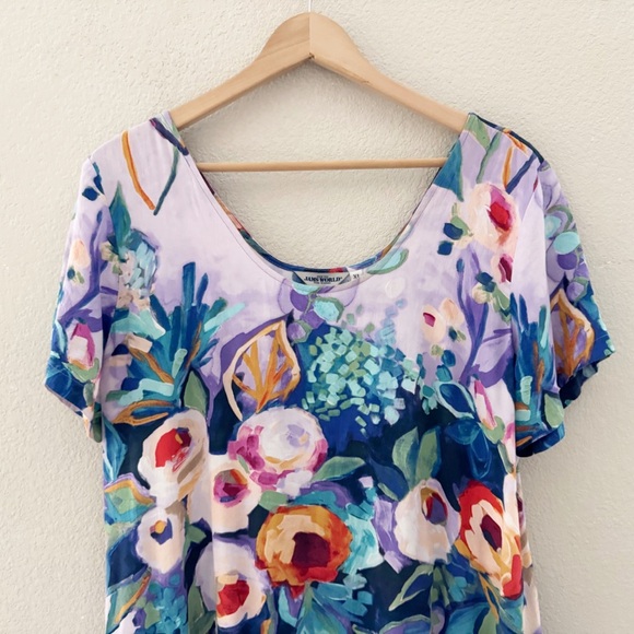 Jams World Hattie Dress XL Dewberry Drop Waist Tiered Floral Tropical Resort - Picture 4 of 9